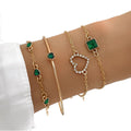Set of 4 Bohemian Gold & Vintage Green Crystal Bracelets for Women Simple Crystal Cuff Bangles Chains Dating Jewelry Gift