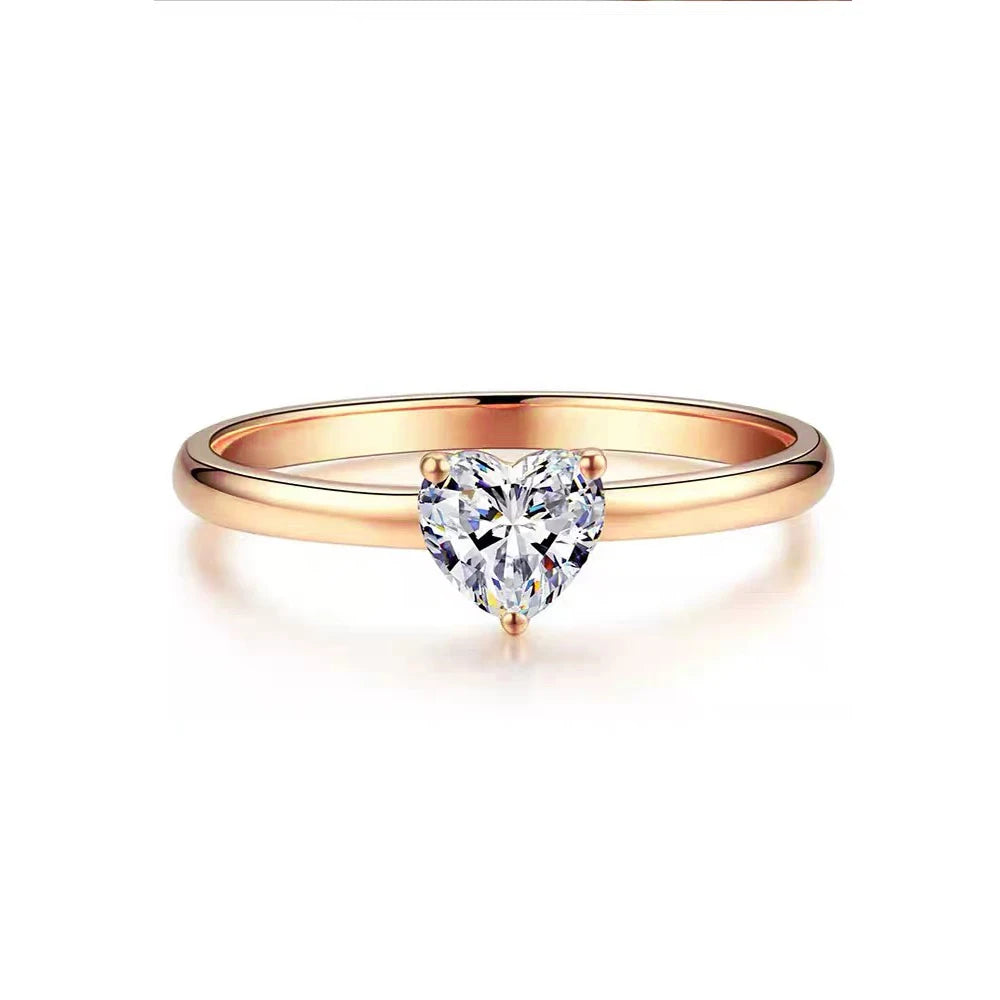 Champagne Gold Heart Cubic Zircon Top Polished 925 Sterling Silver Wedding Bands Rings for Women Engagement Bridal Jewelry