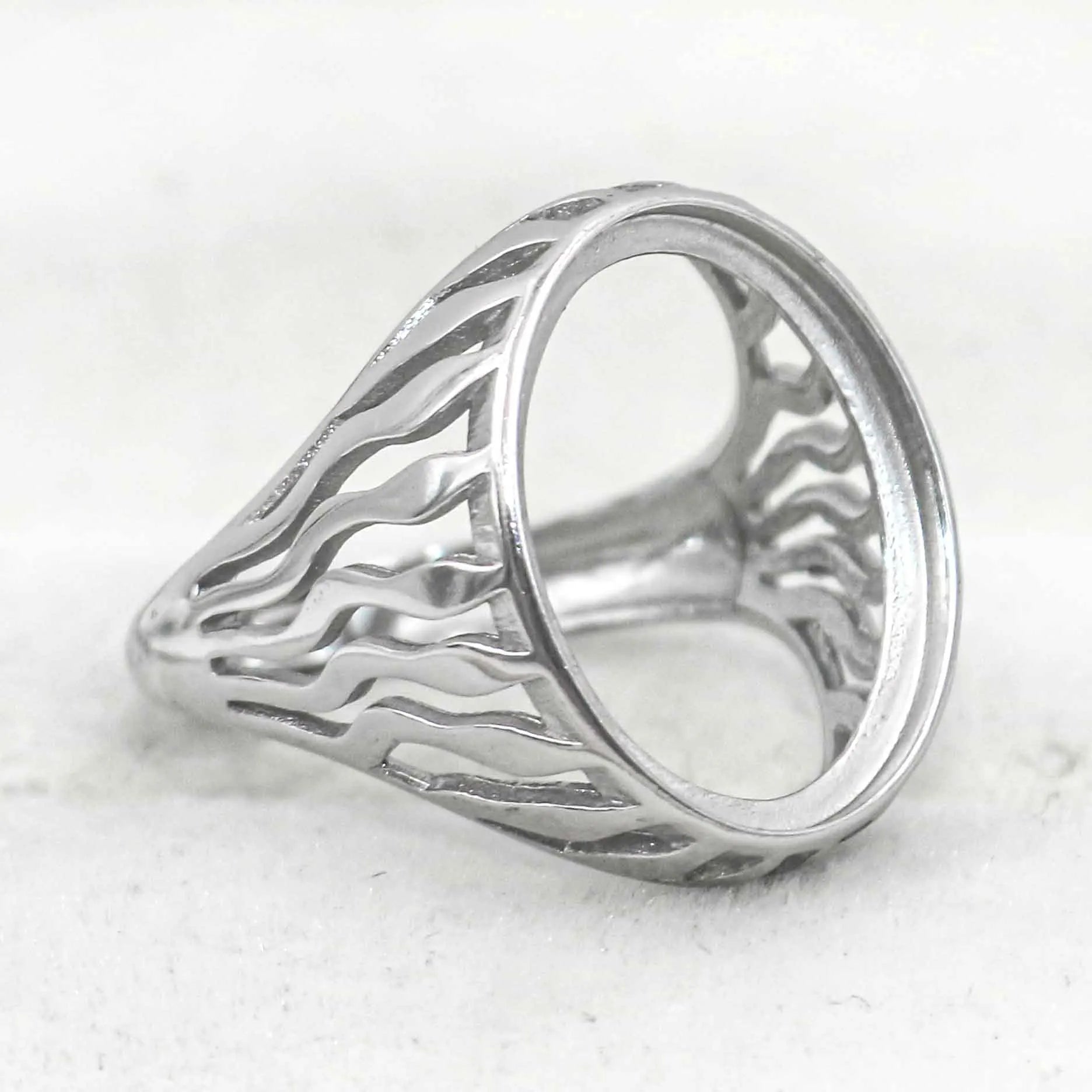Sterling Silver 14*18mm Semi Mount Men's Ring Frame Empty Blank Bar Bezel Setting S925 Base Without Center Stone for DIY Inlay