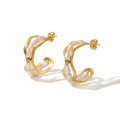 2023 Creative Stainless Steel Gold Plated 18K Dainty Freshwater Pearls CC Shape Hoop Earrings Geometric Jewelry