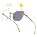 Custom Logo 2025 Photochromic Glasses Anti Radiation Cat's Eye Rimless Glasses for Women Anti Blue Light Phototropy Eyeglasses