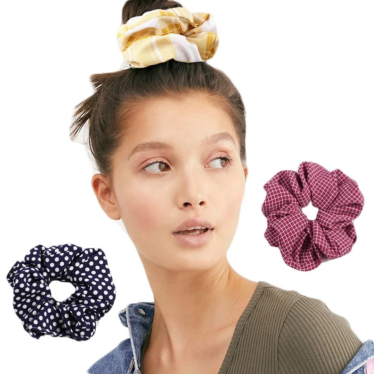 MIO Simple Blue Band Hair Extension Woman Plaid Dot Stripe Houndstooth Elastic Bandage Accessories Polyester Hair Scrunchies