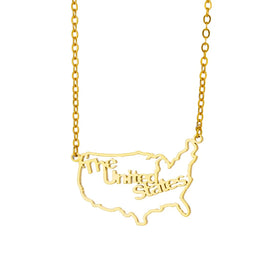 Hollow Out Gold Plated Stainless Steel United States Custom Map Necklace