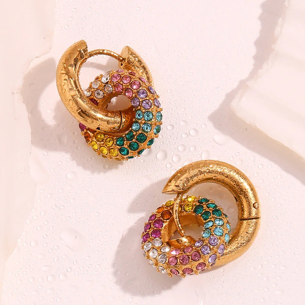 Colorful Earring Jewelry Crystal Rhinestone Drop Earrings 18k Gold Plated Stainless Steel Jewelry