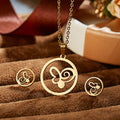 New Female Fashion Simple Gold Plating Stainless Steel Butterfly Fish Bone Heart Hollow Necklace Earrings Set for Women Party