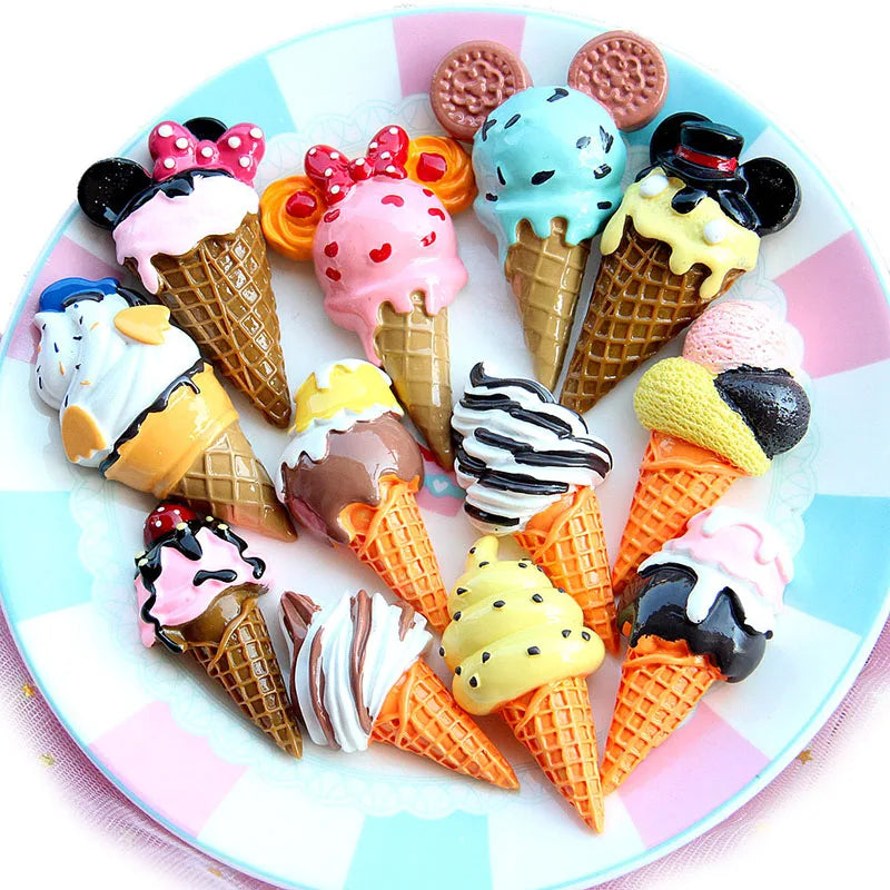 1Pcs Ice Cream 8cm Flatback Resin Cabochon Food DIY Resin Craft Phone Case Decoration Freezer Accessories