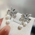 Stud Butterfly Earrings Inlaid Freshwater Pearl AAAA Grade White Rhodium Plated Brass Ear Needle Pearl Natural Women 4.5-5MM