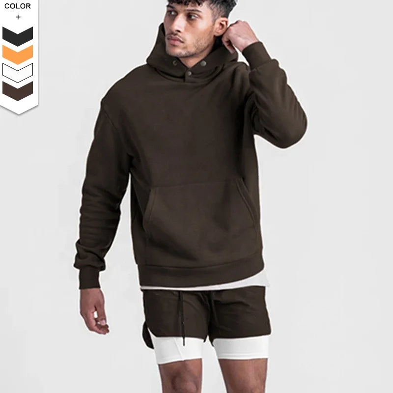 Winter Exercise Plus Size Fitness Wear Fleeced Thick Man Hoodie Loose Solid Color Plus Size Men Sport Hoodies