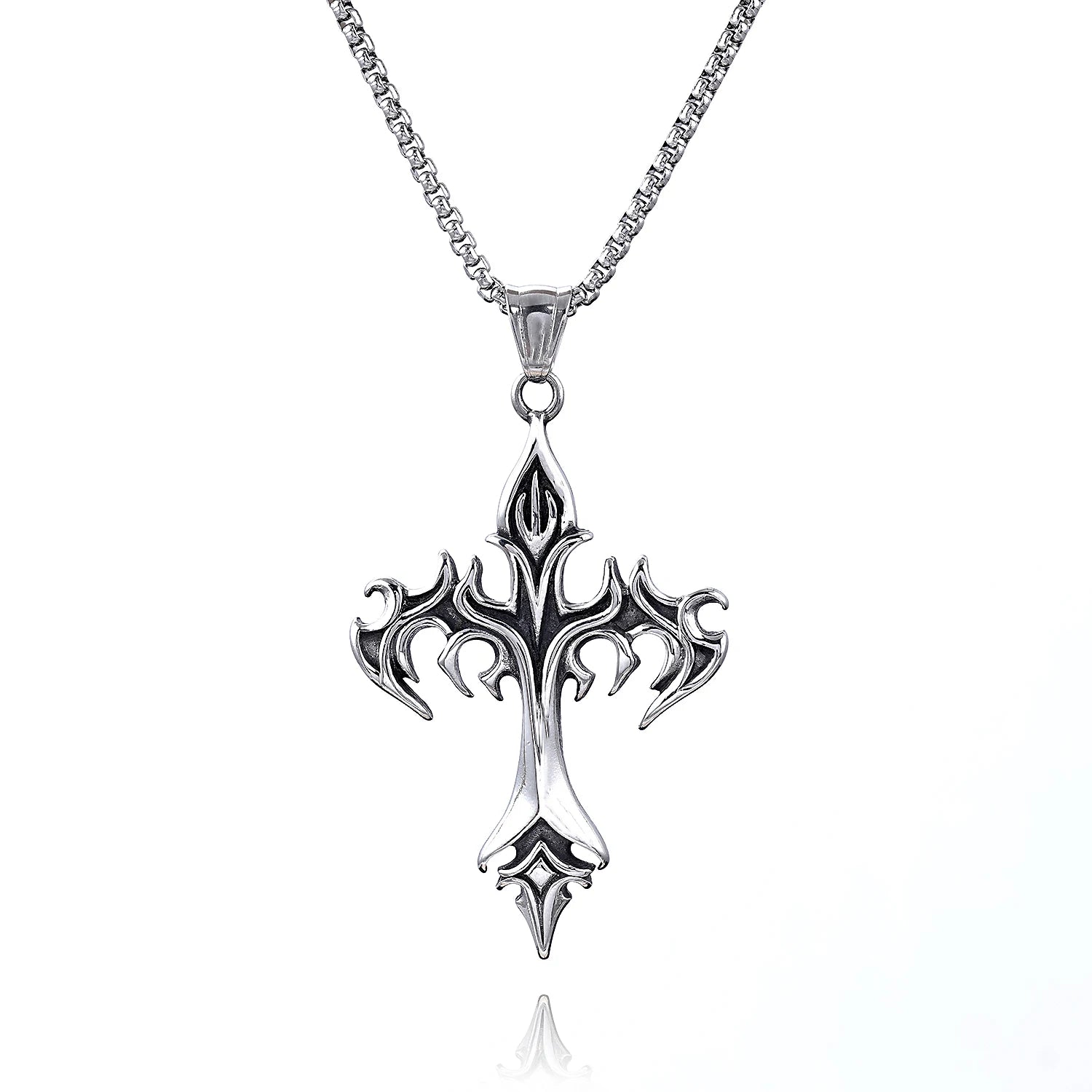 Stainless Steel Antique Cross Crucifix Jewelry Men Christian Religious Statement Gold Cross Pendant Jesus Necklace