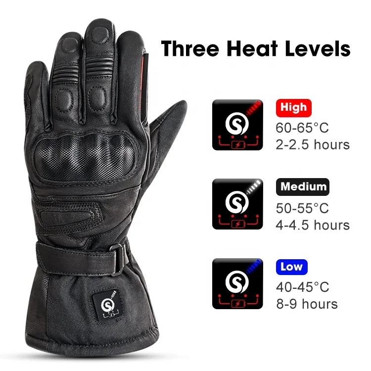 Stay Warm Heated Waterproof Full Finger Snowmobile Gloves with Touchscreen and Knuckle Protection for Men