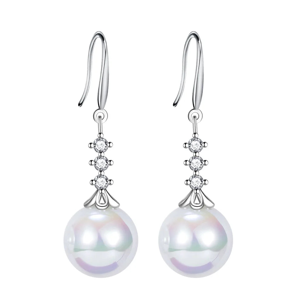 Stocks Selling Vintage Pearls Earrings Silver Plated White Brass Jewelry Cheap Price Wholesale Fashionable Earrings Drop