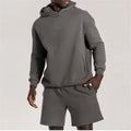 OEM Men's Casual French Terry Hoodie Shorts Tracksuit Set Winter Cotton with Hip Hop Style Striped Print Patterns Side Pockets
