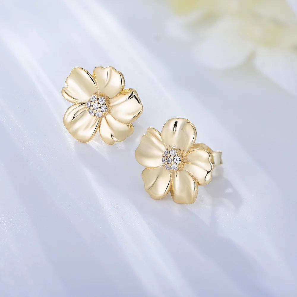 Wholesale Custom Logo Fine Jewelry Daisy Sterling Silver S925 Gold Plated CZ Fine Simple Design Flower Earrings