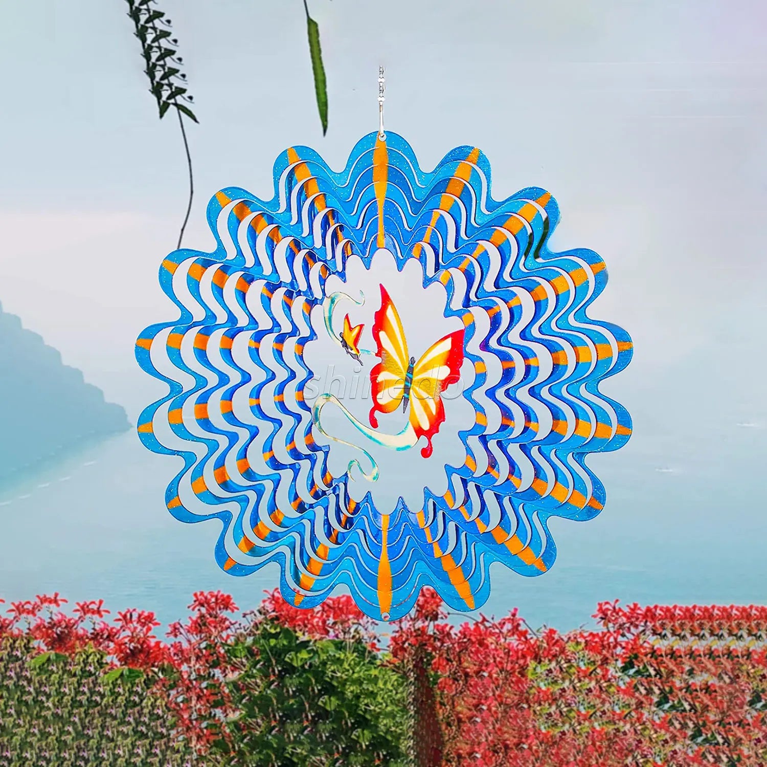 3D Metal Wind Rotating Laser Cut Metal Art butterfly Pattern Hanging Wind Spinner Outdoor Courtyard Art Dynamic Wind Spinner