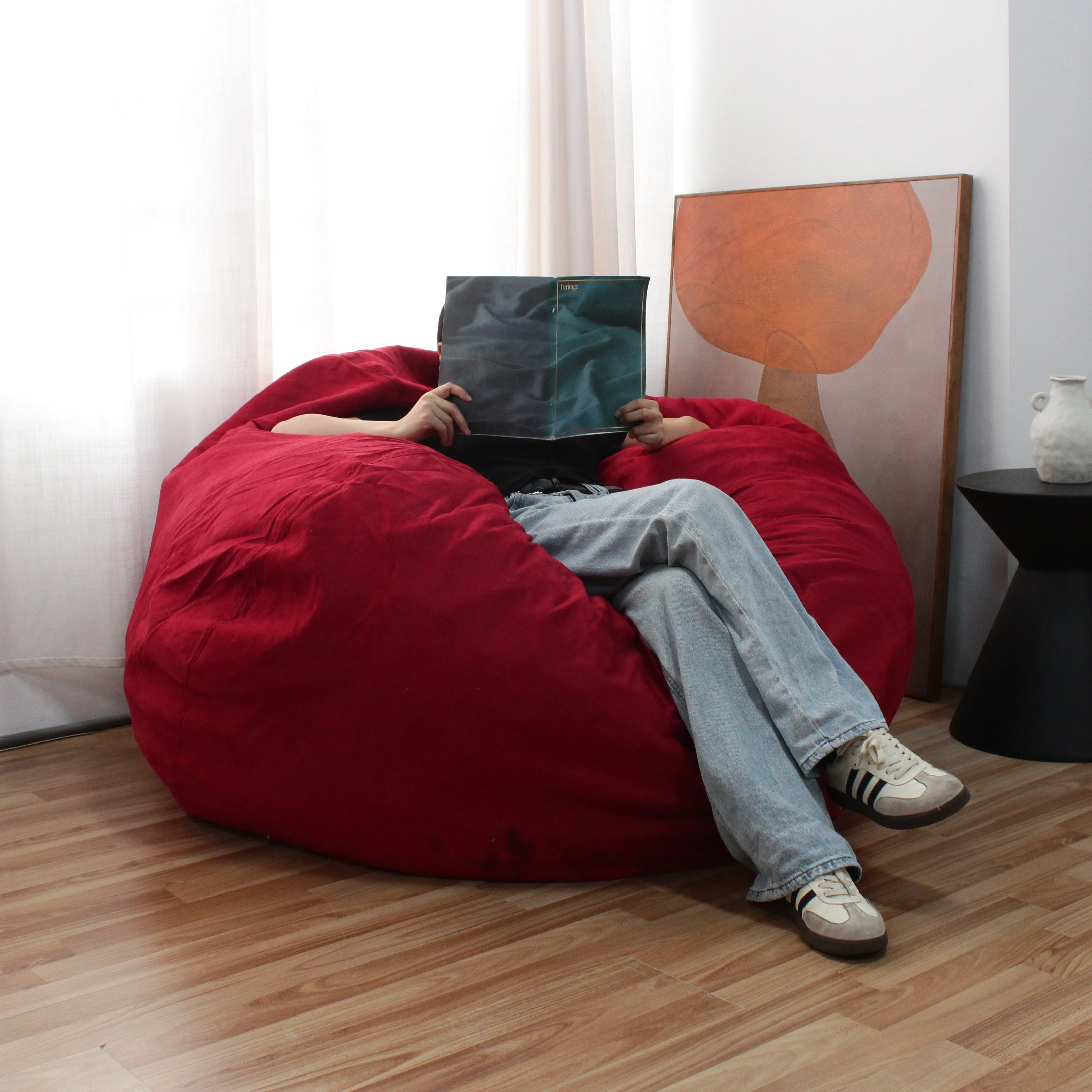 High Quality Lazy Sofa Faux Suede 3 Ft 4 Ft Large Living Room Comfortable Lazy Sofa Gaming Chair Half Lying Bean Bag