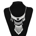 Bohemian Silver Necklace Inlay Irregular Moon Geometry Necklace Acrylic Gem Tassel Necklace Women Jewelry