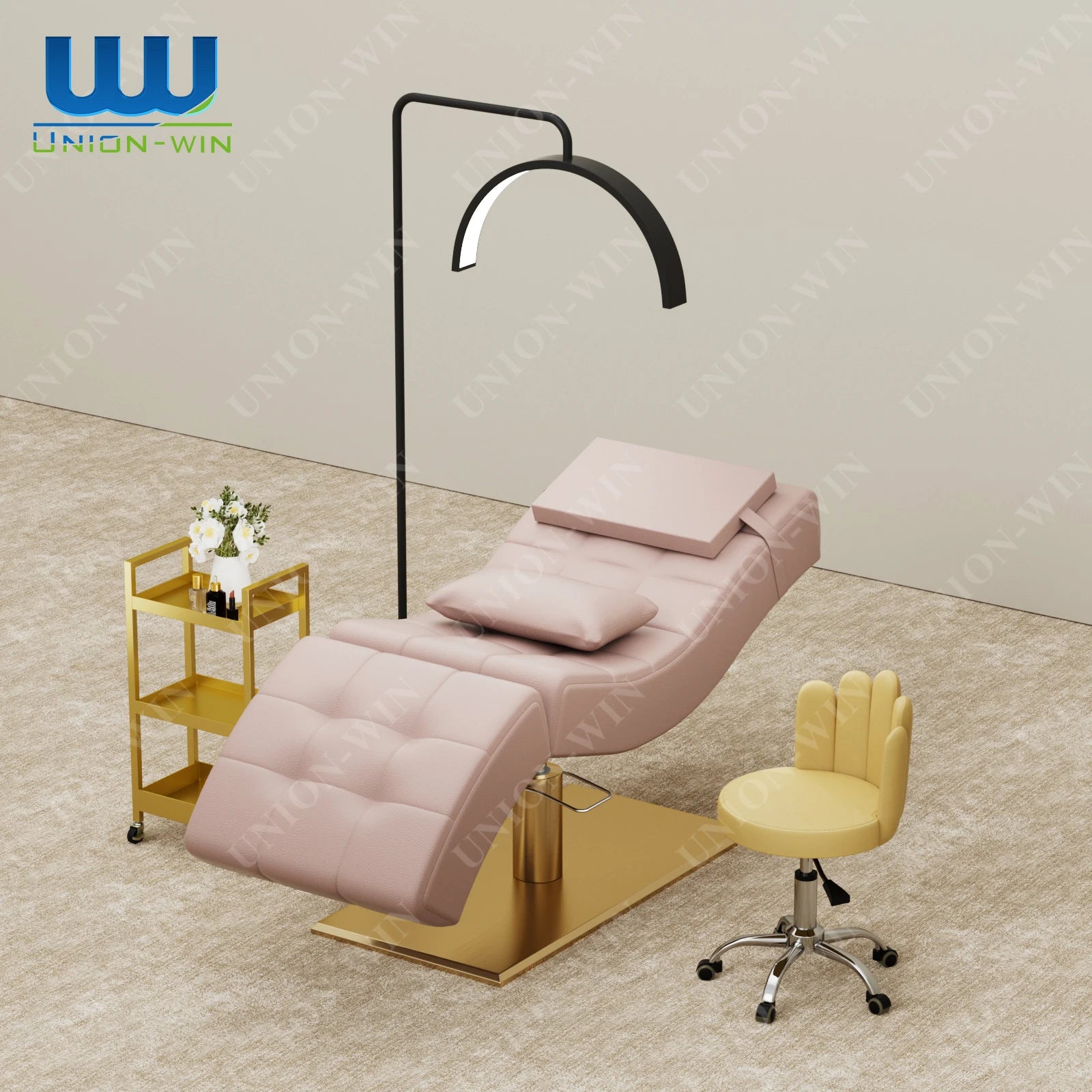 Union Win Foldable Luxury Salon Furniture with Matching Chairs Relax Body Salon Curve Beauty Lash Bed