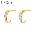 CZCITY 925 Sterling Silver Diamond CZ Earrings Jewelry for Women Gold Plated Dainty Wear Simple Huggie Cuff Earrings