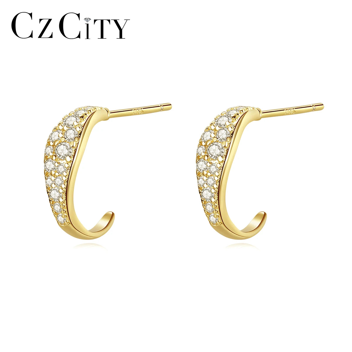 CZCITY 925 Sterling Silver Diamond CZ Earrings Jewelry for Women Gold Plated Dainty Wear Simple Huggie Cuff Earrings