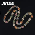 JINSE Fashion African Hip Hop Jewelry Brass CZ Necklace Chain Custom Colourful Trendy Mens Necklace