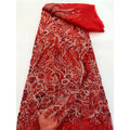 Luxury  Red Crystal Sequins Embroidery Beads Handmade Dubai Bridal Beaded Lace Fabric