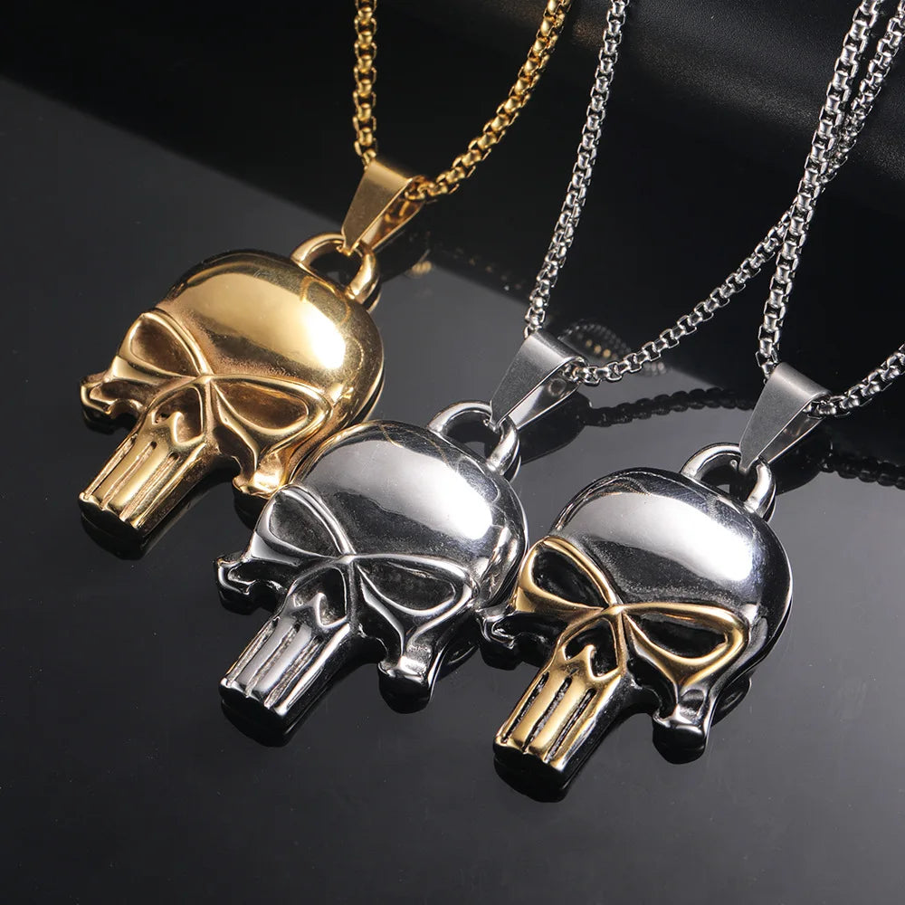 Personality Punisher Skull Pendant Stainless Steel Men'S Necklace Retro Simple Hip Hops Punk Style Men'S Jewelry