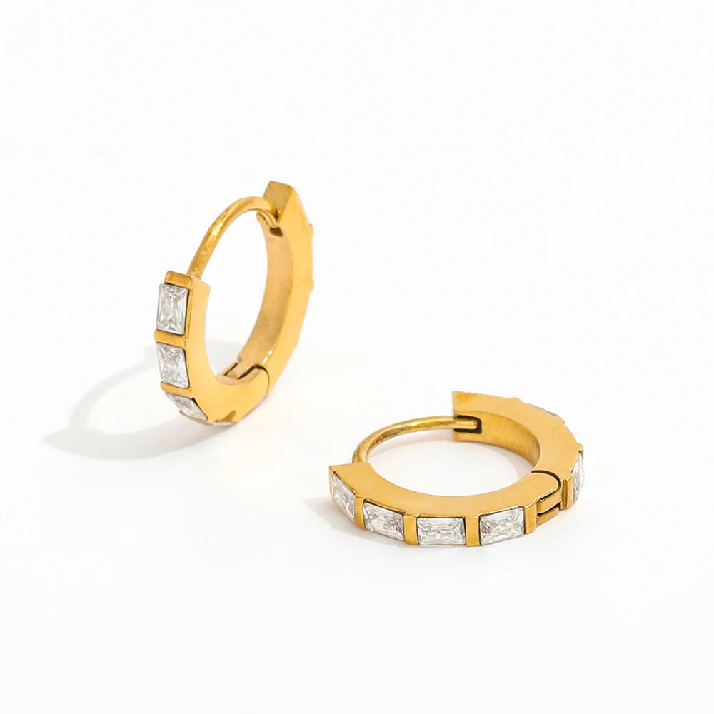 Trendy Earring 18K Gold Plated Luxury Dainty Cubic Zirconia CZ Pave  Stainless Steel Hoop Earring