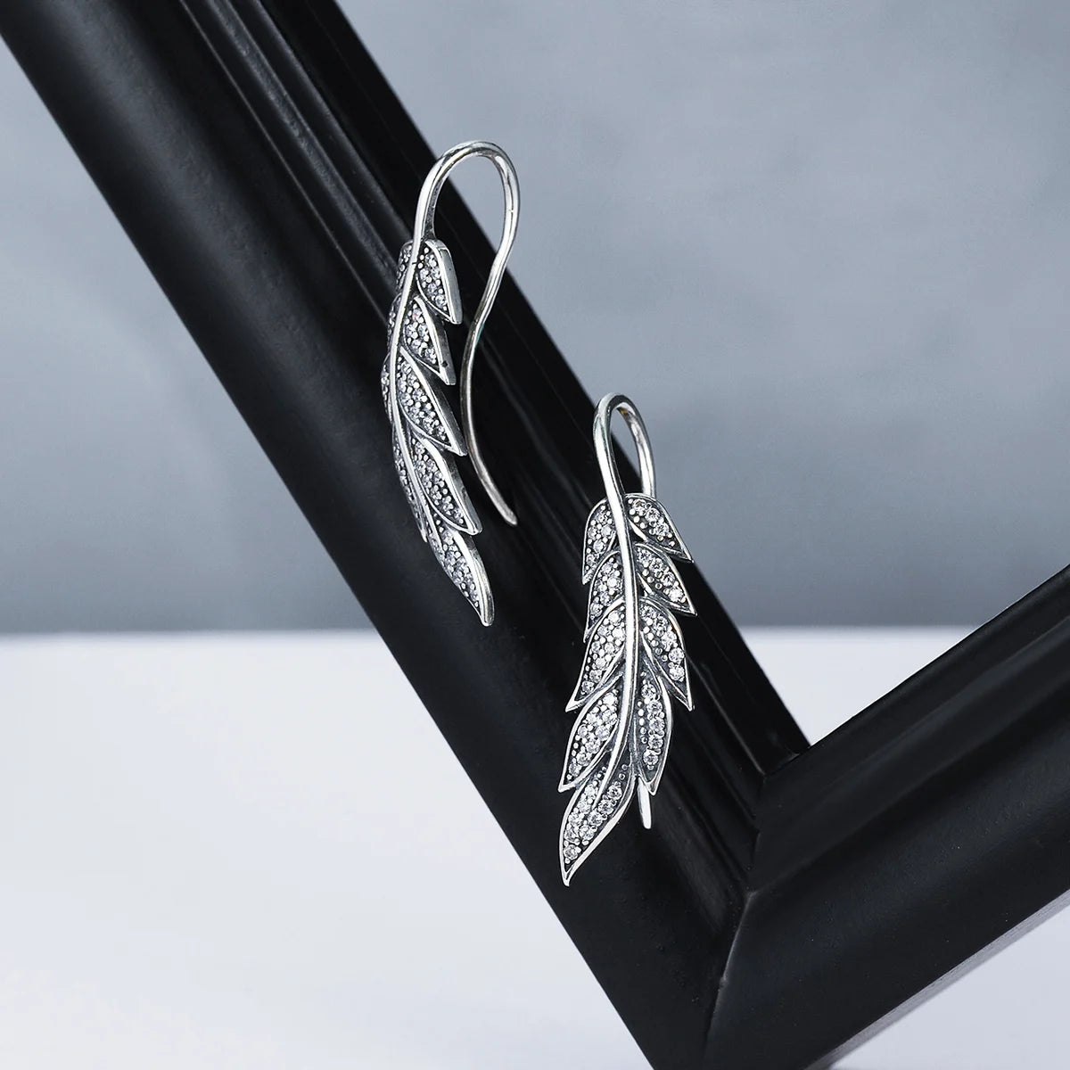 Retro Wings Trendy Stud Earrings 925 Sterling Silver Zircon Feather Design for Engagement Wedding Anniversary Party Gift