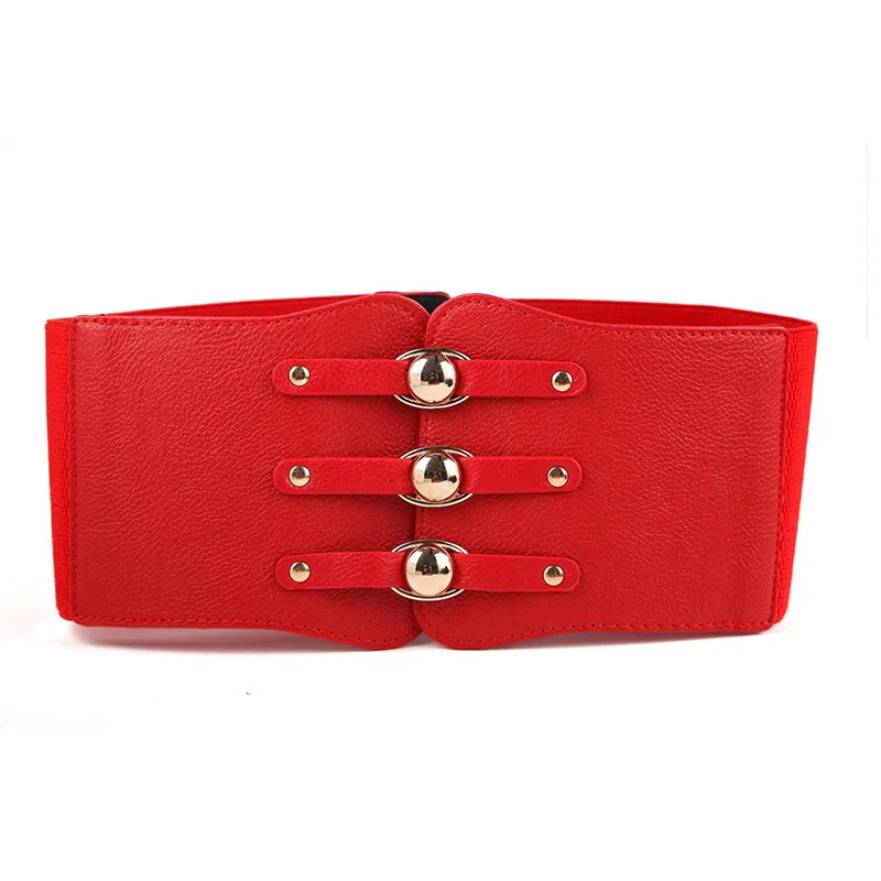 Women's Classic Casual PU Leather Skinny Elastic Waist Belt Stretch Retro French Design for Dresses
