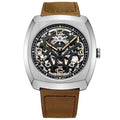 Custom Logo Luxury Genuile Leather Skeleton Mechanical Automatic Square Watch for Men