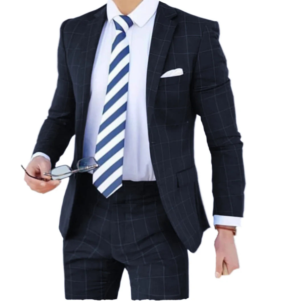 Latest Plaid Design Men Wedding Suits Fashion Check Suit 2 Pieces Men Vintage Prom Banquet Vintage Tuxedo (Blazer+Pants)