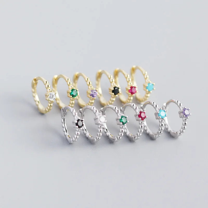 NEW 925 Sterling Silver Mini Small Cz Diamond Zircon 18k Gold Plated Small Round Bead Shape Hoop Earrings Jewelry