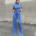 Enyami Instock Plisse Co Ord Casual Outfits T-shirts High Waist Wide Leg Pants Suits Pleated Women 2 Piece Set
