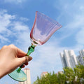 Solhui Ins Vintage Medieval Retro Crystal Goblet Creative pink Flower Champagne Glass Cup