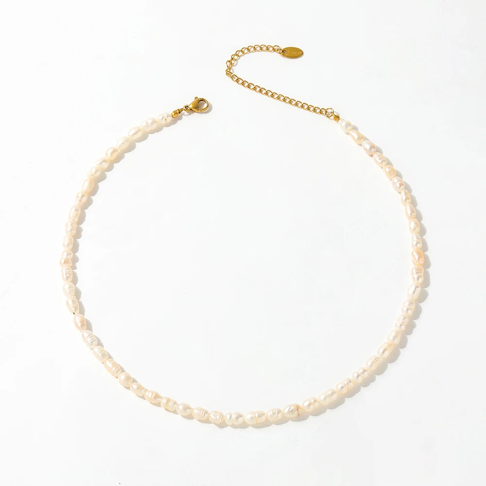 JLN0018 Elegant Jewelry 18k Waterproof  Stainless Steel  Real Natural Freshwater  Pearl Choker Necklace Fashion Jewelry
