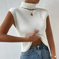 Wholesale Custom Spring High Neck Ribbed Sleeveless Knit Tank Top Spring Women'S Knitted Sweater Vest for Women