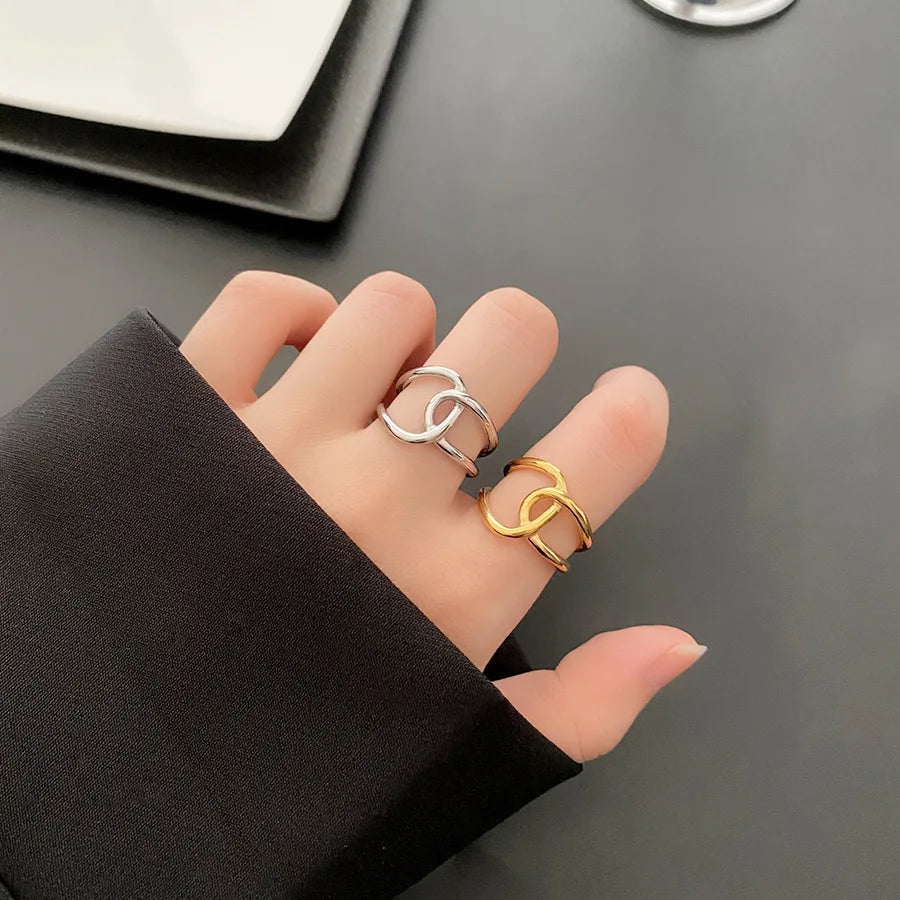 Minimalist Women Jewelry High Polished Cross Band Rings 18K Gold Plating Stainless Steel Smooth Crossed Open Rings