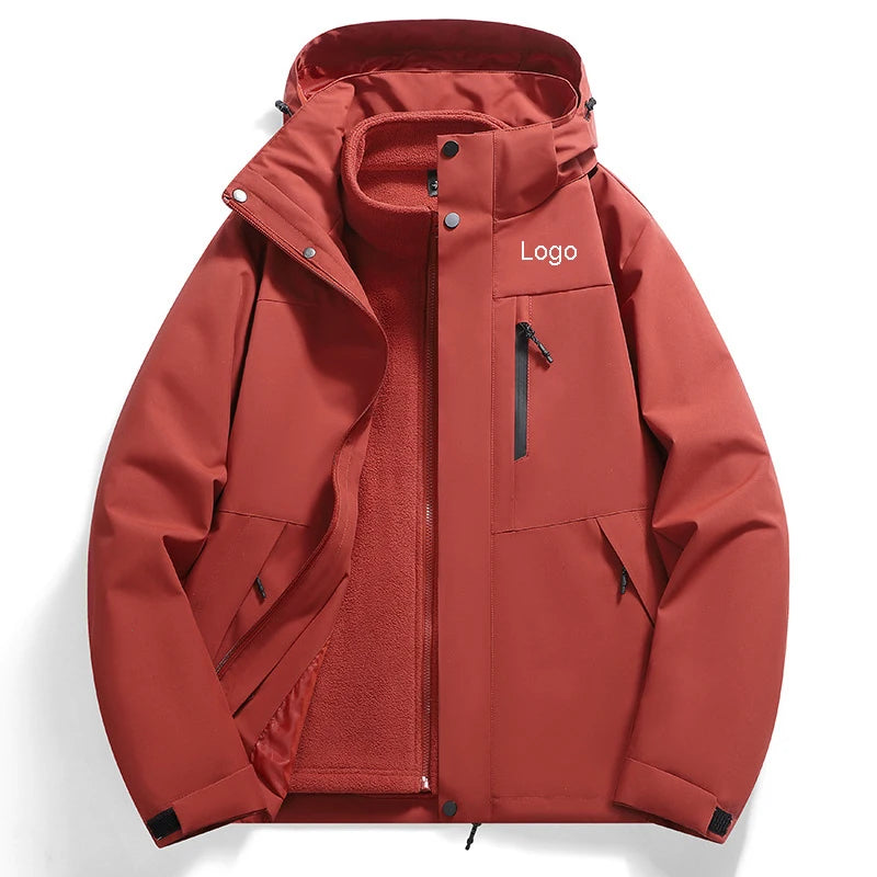 Unisex 3-in-1 Winter Jacket Warm Waterproof Windbreaker Fleece Lining Zipper Closure Casual Coat for Hiking Plus Size Windproof