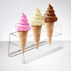 3 Slot Clear Acrylic Ice Cream Cone Holder Stand Chip Waffle Cone Holder Sushi Hand Roll Stand 3 Holes Food Cone Holder