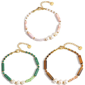 New Tiger Eye Stone Peacock Stone Natural Freshwater Pearl Bracelet Fashion Waterproof Stainless Steel Jewelry Wholesale
