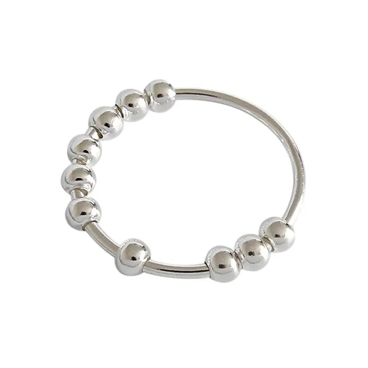 SC Hot Selling Anxiety Sliding Bead Ring Fashion Personalized Beads Rotate Freely Silver Gold Anti-stress Anxiety Fidget Ring