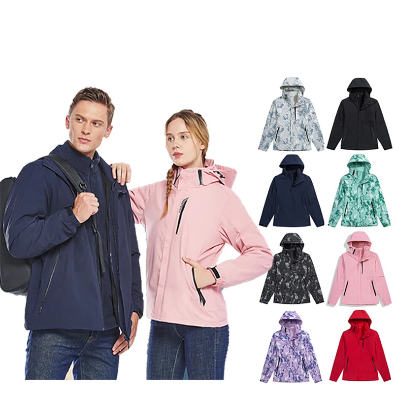 Men Women Plus Size 2 Piece Set Clothing up to 5XL Waterproof Hiking Coat Ladies Fleece Coat With Detachable Hood Jacket 3 in 1