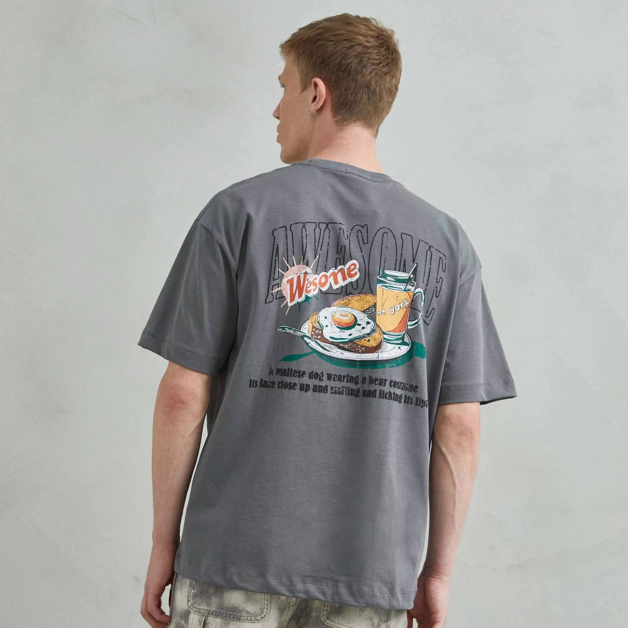Camiseta Oversize Digital Print Short Sleeve Desayuno Awesome T-Shirt Promocional Unisex 100% Cotton Breathable Eco-Friendly EU