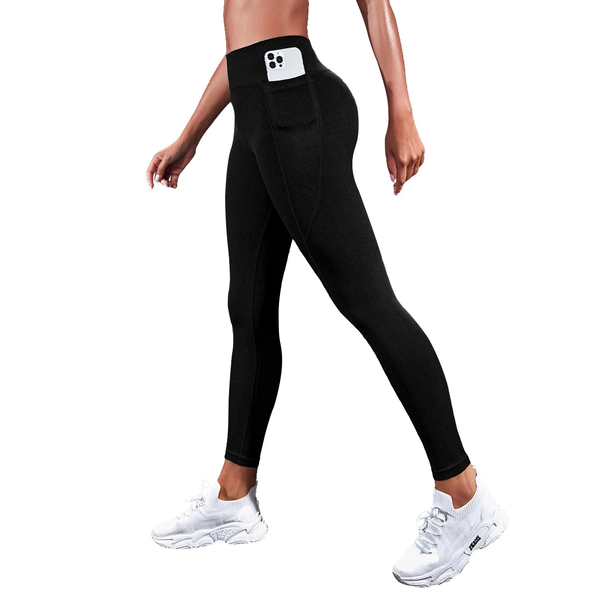 FLW Fitness Women's Solid High Waist Yoga Pants Tights Pockets Spandex/Nylon Material Elastic Waist Breathable Quick Dry