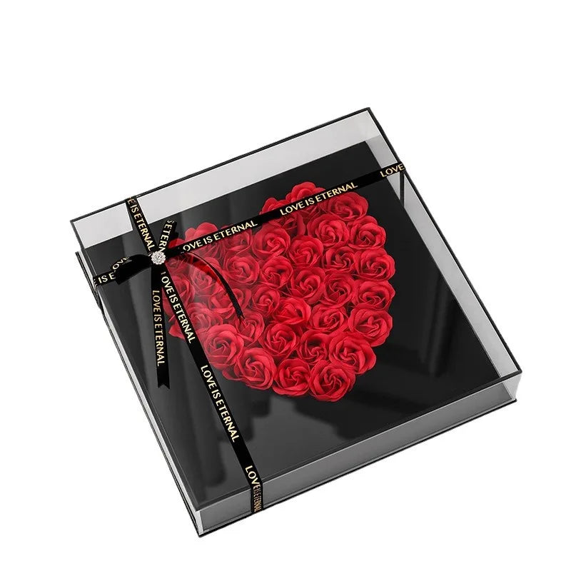 Acrylic Soap Flower Gift Box for Girlfriend Small Fragrant Rose Ornaments for Valentine's Day Handmade Artificial Flowers