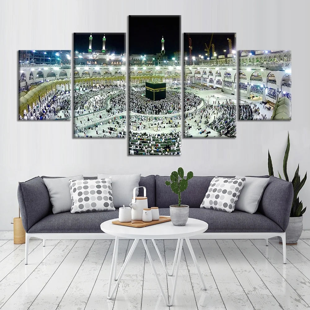 HD 5 Pcs Muslim Mecca Sacred Religious Architecture Islamic Canvas Painting Wall Art Print Religion Home Decor Pictures Unframed