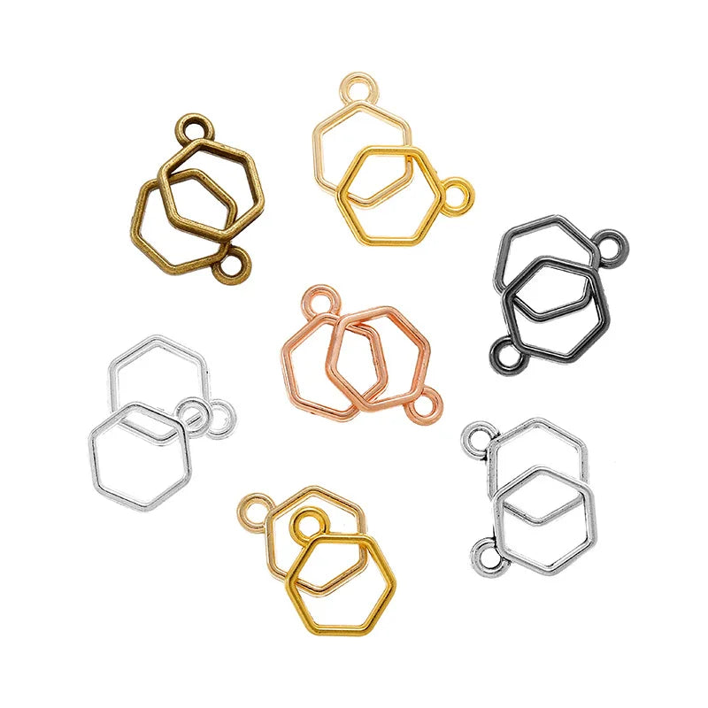 100pcs 16x10mm Hexagon Geometric Figure Charm Hollow Glue Blank Pendant Tray Bezel Charms DIY Necklace Handmade Bezel
