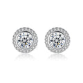 Dainty Trendy 925 Sterling Silver Simple Women Fashion Luxury Round Shape Full Diamond Stud Earrings