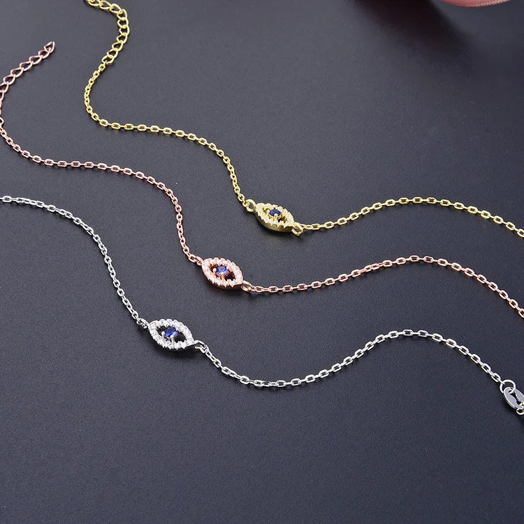 925 Sterling Silver Evil Eye Bracelet for Women Adjustable Gold Plated with Rhodium and Zircon for Gift