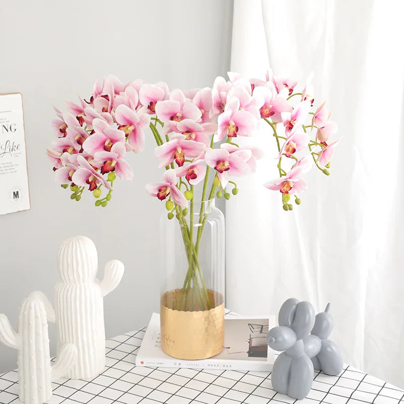 Fashion Home Decoration 7-Flower Head Phalaenopsis Plastic Artificial Wedding Flower